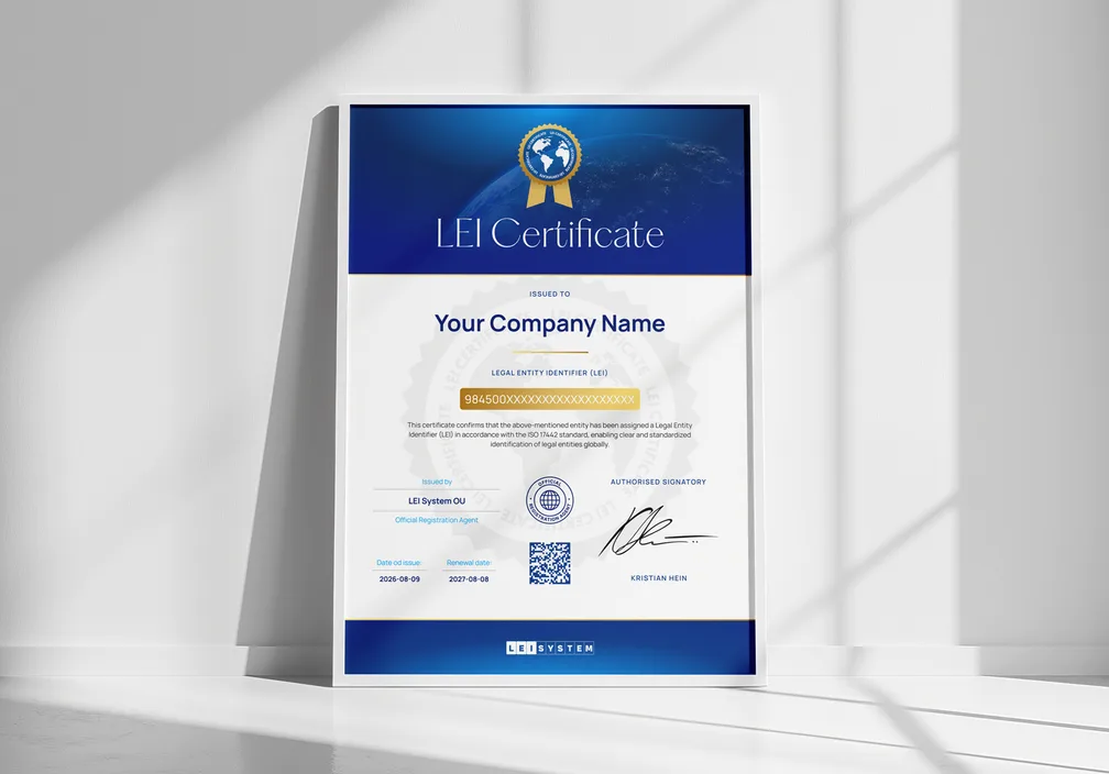Un certificat LEI tipărit